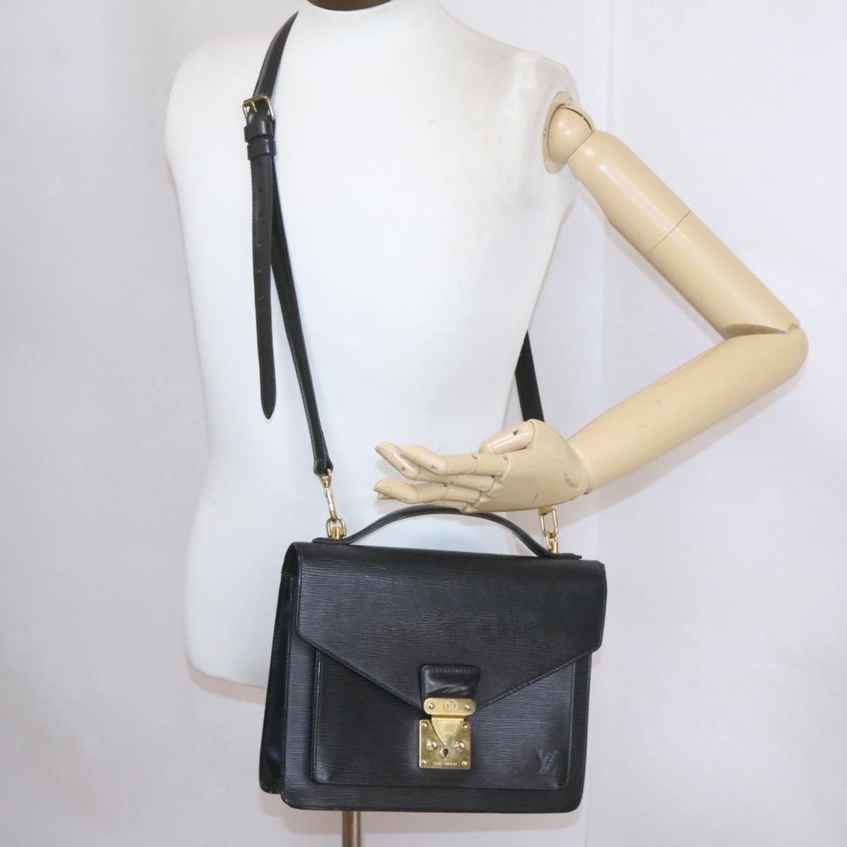 Louis Vuitton Monceau Black Epi Leather Silver 2 Way Hand Bag