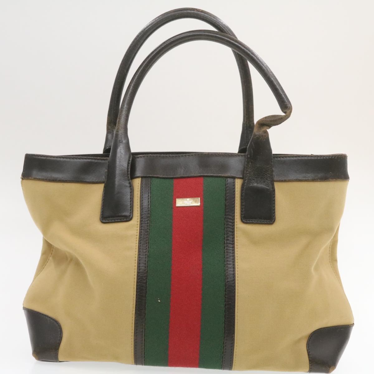 GUCCI Web Sherry Line GG Canvas Tote Bag 2set Beige Red Green Auth ...